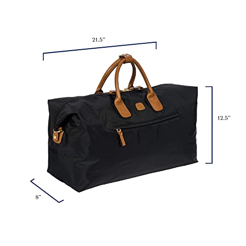 Bric’s X-Travel Deluxe Carry-On Duffel, Lightweight Water-Resistant Weekender with Italian Leather Handles, Removable Inner Pocket and Luggage Pass-Through for Versatile 2-in-1 Travel – Black