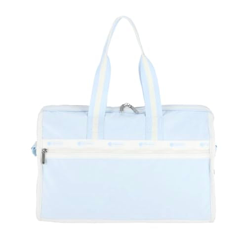 LeSportsac Spectator Ice Water Deluxe Medium Weekender Crossbody Bag, Style 4318/Color R181, Mesmerizing Coastal Powder Blue & Crisp White Unite Evoking Tranquility & Serenity, 2 Tone Spectator Design
