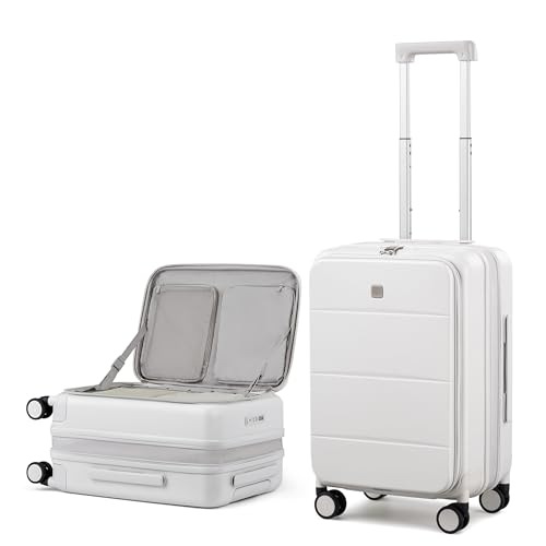 MILADA 20-Inch Expandable Carry On Luggage, Hard Shell Top-Opening Luggage with Wheels, TSA-Approved Small Travel Bag for Men and Women Carry-On Suitcase, White