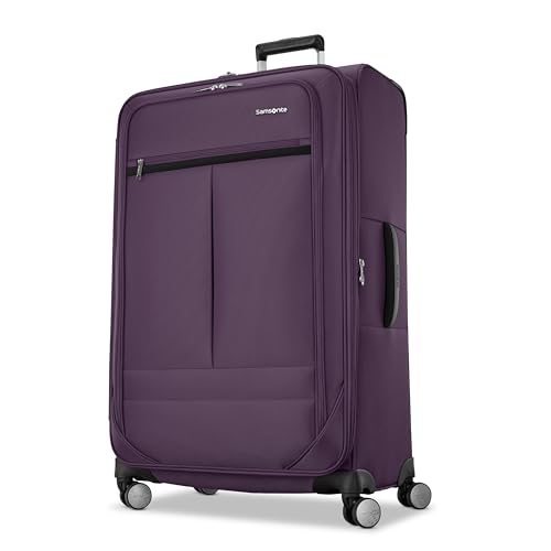 Samsonite 3-PC Soft-Sided 21/25/29” (Carry-On, Medium, Large Checked), Lightweight Expandable Element Luggage Set: 2 Front & Side Pocket, Four Spinner Wheels, Adjustable Handle, Durable- Purple