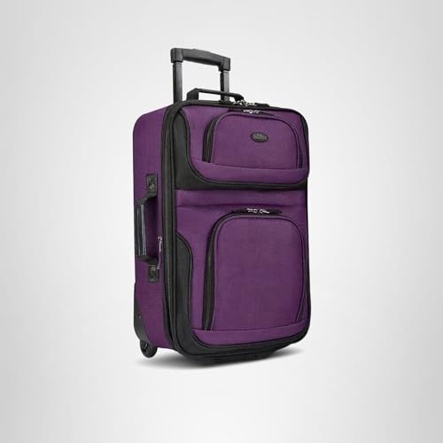 U.S. Traveler Rio Lightweight Softside Rolling Carry-on Suitcase, 2-Wheel Set, Purple