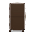 July Checked Trunk - 26.8" Zipperless Airline Approved Check In Luggage with Wheels, 80/20 Opening Spinner Suitcase - TSA Lock Rolling Suitcase, Spinner Wheels, Y-Strap - Matte Brown