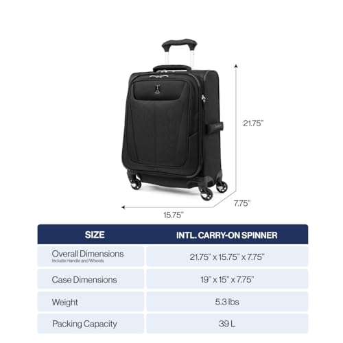 Travelpro Maxlite 5 Softside Expandable Luggage with 4 Spinner Wheels, Lightweight Suitcase, Men and Women, International, Black, Carry-on 19-Inch