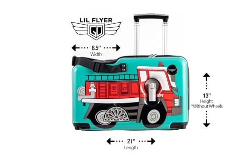 Younglingz LIL FLYER GO Version 2 Ride On Suitcase for Kids | Carry On Luggage with Toddler Seat, Foldable Handlebars, Pedals, and Removable Wheels | Holds up to 80 lbs | FIRETRUCK | Ages 2-6