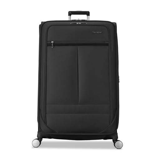 Samsonite Soft-Sided 29-Inch Lightweight Large Checked Expandable Element Suitcase: Durable, 360° Spinner Wheels, Adjustable Telescopic Handle, 2 Front & 1 Side Pocket- Black