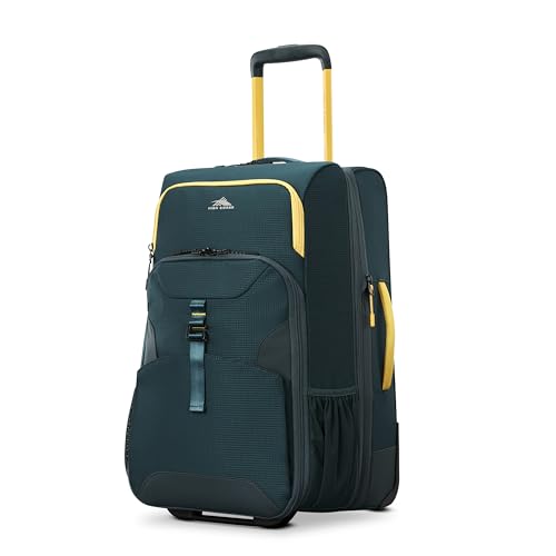 High Sierra Hi-Life 22-Inch Carry-On Wheeled Duffle - Features Smooth Rolling Wheels, WetPak Pockets, Stack-It Strap, Adjustable Handle, Fleece Pocket, Padded Laptop Sleeve, Expandable - Green/Yellow