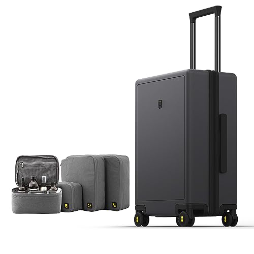 LEVEL8 Luminous Carry on Luggage, 20 Inch Hardside Suitcase Bundle with 4 PC Packing Cubes Organizer Set - Dark Grey