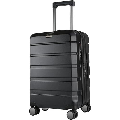 KROSER Hardside Expandable Carry On Luggage with Spinner Wheels & Built-in TSA Lock, Durable Suitcase Rolling Luggage with USB Port, Carry-On 20-Inch, Black