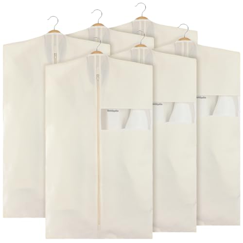 Aliceset 6 Pcs 24 x 40 Inches Cotton Garment Bags for Hanging Clothes, Canvas Suit Bags for Clothes Coats Jackets Shirts Closet Storage Travel Gusseted Hanging Garment Cover