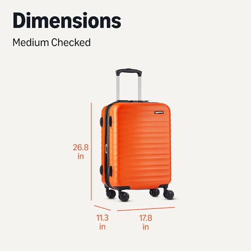 Amazon Basics 26" Hardside Medium Checked Luggage, Expandable Hardshell Suitcase with Wheels, Scratch-Resistant Surface, Four Multi-directional Wheels, Orange