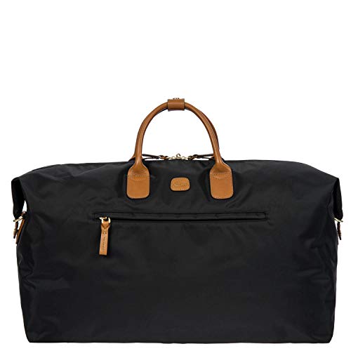Bric’s X-Travel Deluxe Carry-On Duffel, Lightweight Water-Resistant Weekender with Italian Leather Handles, Removable Inner Pocket and Luggage Pass-Through for Versatile 2-in-1 Travel – Black