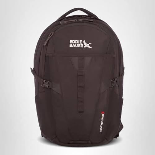 Eddie Bauer Adventurer Backpack with Organization Compartments and Hydration/Laptop Compatible Sleeve, Adventurer - Black, 30L
