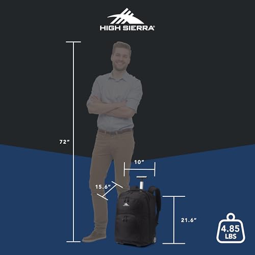 High Sierra Freewheel Pro Wheeled Backpack, Rolling Laptop Bag for Travel, Fits most 15” Laptops, 40L, Black
