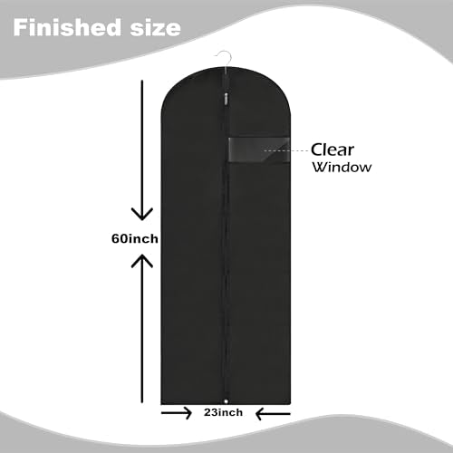 LXLOVESM Dress Bags for Gowns Long, 60'' Garment Bags for Hanging Clothes, Suit Bag Cover for Storage and Travel (Black)
