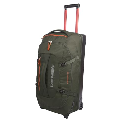 Eddie Bauer Expedition Rolling Duffel Bag with Wheels | Travel | Check-In | Luggage | Rugged | Durable - Dark Thyme, 30"