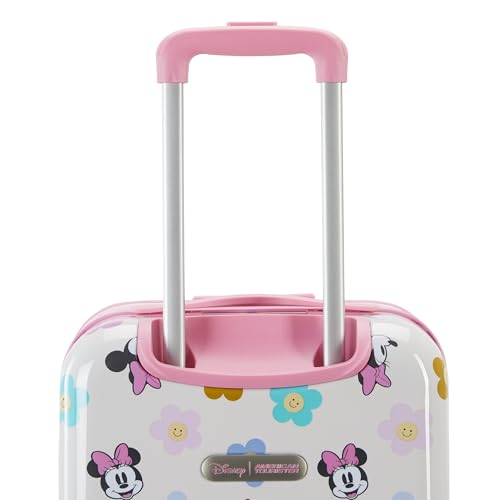 American Tourister Minnie Mouse Carry-On Luggage - Airline Approved, Durable Hardshell with Vibrant Minnie Mouse Design - Roll Confidentially with Spinner Wheels & Colorful Adjustable Handle