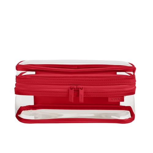 Away Clear Small Toiletry Bag - Compact Transparent Travel Organizer for Toiletries & Beauty Essentials, Cherry Red