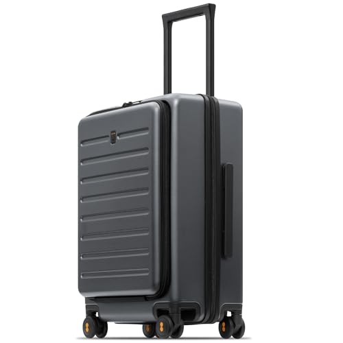LEVEL8 Road Runner Carry On Luggage with Front Compartment, 20 Inch Lightweight Hard Shell Suitcases with Wheels Airline Approved, Tsa Locks for Luggage, Grey,21.46" x 14.57" x 9.45"