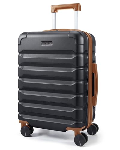 LIGHT FLIGHT Carry On Luggage 22x14x9 Airline Approved, Expandable Carry On Suitcases with Wheels, Lightweight Luggage, Durable Hard Shell 20 Inch Rolling Suit Case for Men Women Travel Black/Brown