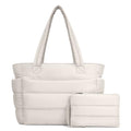 TOPDesign Puffer Tote Bag for Women, Lightweight Puffy Handbag with Compartments & Cosmetic Bag, Quilted Shoulder Bags for Work, Travel, Gym, Gifting (M Light White)