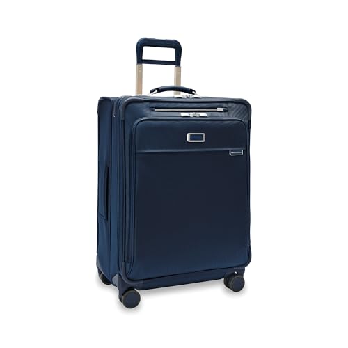 Briggs & Riley 26" Medium Expandable Spinner - Checked Luggage for Travel, Suitcases with Wheels, Softside Rolling Bag for Men & Women, Self-Repairing Zipper - Baseline Collection, Navy