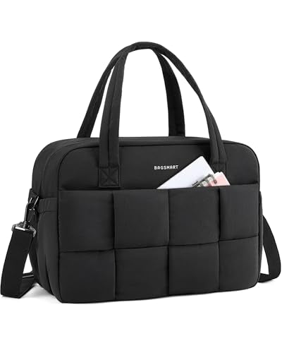 BAGSMART Gym Bag for Women, Small Personal Item Bag Puffer Duffle Bag, Weekender Overnight Bag Carry On Tote Bag for Travel, Black