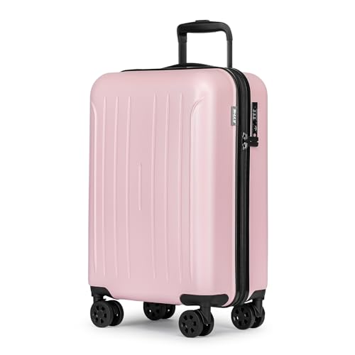KYME Carry on luggage 22x14x9 Airline Approved Suitcase Hardshell With Double Spinner Wheels, PC+ABS TSA Lock Travel Luggage (Pink, 20" Carry On)