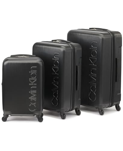 Calvin Klein Women's Hard Side Upright Luggage Spinner Light Weight Suitcase, Black, Medium
