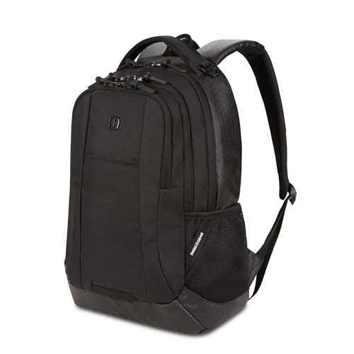 SWISSGEAR Cecil 18-Inch Laptop Backpack Fits 16-Inch Laptop, Travel Daypack with Organizer Pockets, Water Bottle Holders & Padded Straps – Black Hex