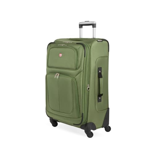 SWISSGEAR Sion Softside Expandable Spinner Luggage Durable Lightweight Travel Suitcase, Evergreen, Checked-Medium