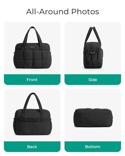BAGSMART Gym Bag for Women, Small Personal Item Bag Puffer Duffle Bag, Weekender Overnight Bag Carry On Tote Bag for Travel, Black