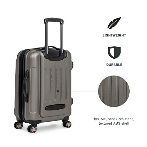Kenneth Cole REACTION Renegade Luggage Expandable 8-Wheel Spinner Lightweight Hardside Suitcase, Silver, 28-Inch Checked