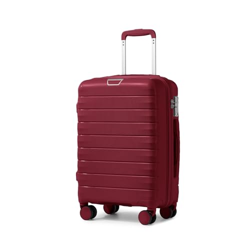 LARVENDER Carry On Luggage 22x14x9 Airline Approved, 20 Inch Hardshell & Lightweight PP Travel Carry On Suitcase for Women with Spinner Wheels TSA Lock, Maroon