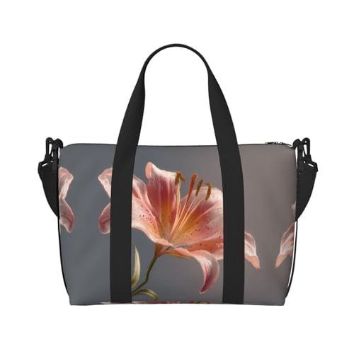 Blooming lilies Printed Travel Bag Large Gym Tote, Weekend & Business Trip Crossbody Shoulder Bag, Lightweight