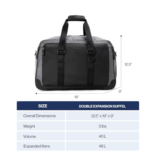 Travelpro Altitude Double Expansion Travel Duffel Bag, 40-48L, Weekender, Overnight, Water Resistant, Men and Women, Falcon Grey