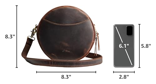 S-ZONE Leather Crossbody Bags for Women Trendy Circle Cross Body Shoulder Bag Designer Round Purses