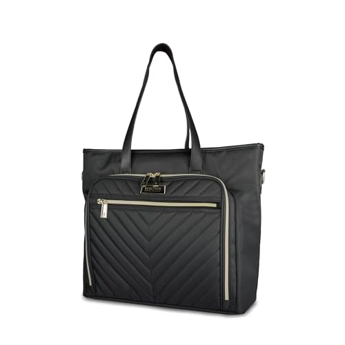 Kenneth Cole REACTION Madison Square Lightweight Hardside Chevron Expandable Spinner Luggage, Black, 2-Piece (20" Carry On + Tote)
