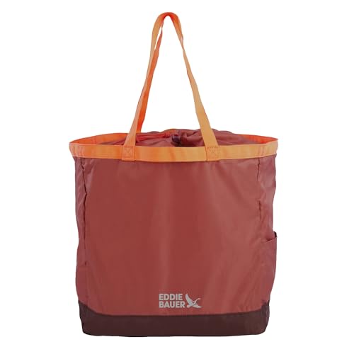 Eddie Bauer Stowaway Packable Tote Bag | Reusable | Travel | Lightweight | Compact | Foldable | Large Capacity | Ripstop Nylon | 25L - Maroon