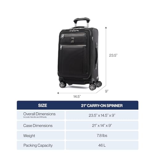 Travelpro Platinum Elite Carry-On Luggage Spinner, Coastal Blue, 21-Inch