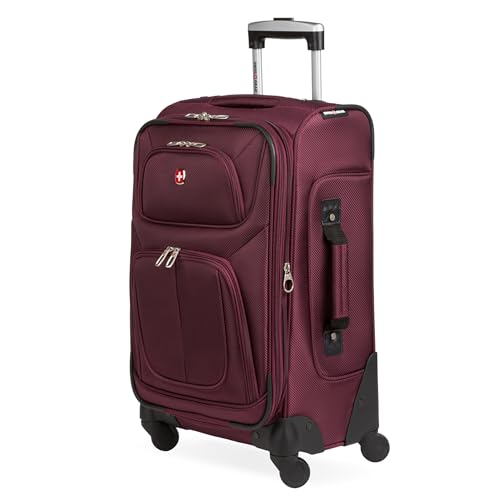 SWISSGEAR Sion Softside Expandable Spinner Luggage Durable Lightweight Travel Suitcase, Merlot, Carry-On