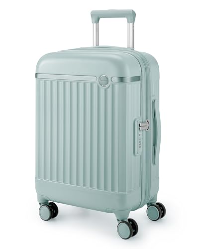 BAGSMART Carry On Luggage 22x14x9 Airline Approved with Spinner Wheels, Travel TSA Approved 100% PC Hard Shell Suitcases, 20 Inch Expandable Luggage with TSA Lock, Dark Sea Green