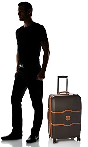 DELSEY PARIS Chatelet Hard+ Hardside Luggage with Spinner Wheels, Chocolate Brown, Checked-Medium 24 Inch