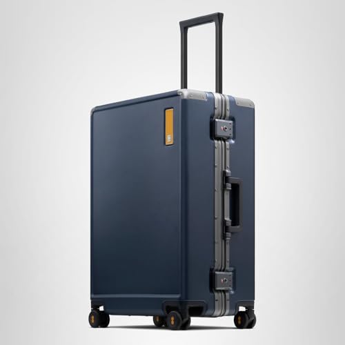 LEVEL8 Zipperless Checked Luggage with Aluminum Frame, Upgraded Medium Hardside Suitcase with Spinner Wheels, Metal Travel Luggage with Double Tsa Locks, 24 Inch, Blue