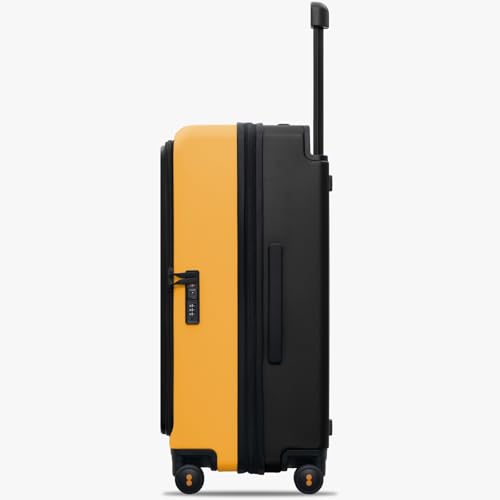LEVEL8 Adventure Top Opening Luggage Airline Approved with Tsa Lock, 24 Inch Wide Handle Luggage with Spinner Wheels, Top Lid Opening Hardside Expandable Suitcases with Wheels, Yellowblack