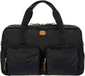Bric’s X-Bag 18-Inch Cargo Carry-On Duffle, Water-Resistant Satin Nylon Travel Bag with Leather Handles, Laptop Sleeve, Front Zip Pockets and Luggage Pass-Through - Black