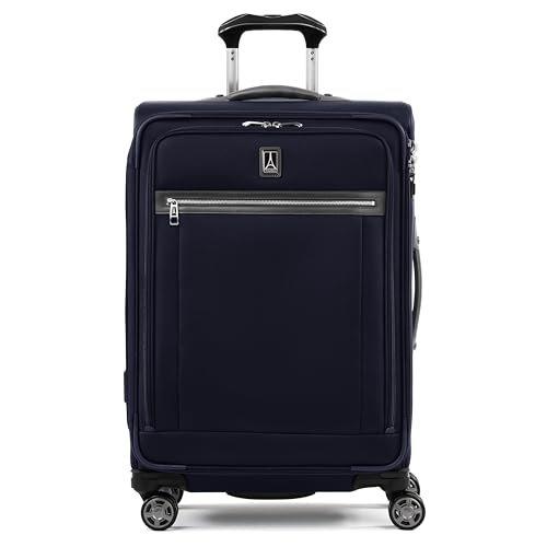 Travelpro Platinum Elite Softside Expandable Checked Luggage, 8 Wheel Spinner Suitcase, TSA Lock, Men and Women, Dark Blue, Checked Medium 25-Inch