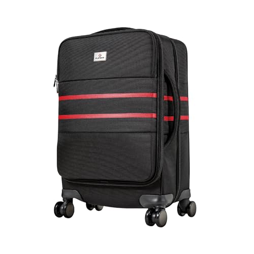 FlipSide Carry On Luggage 22"x14"x9" with Movable Partition for Clean & Dirty Clothes - Utility Pocket, AirTag Compartment with 360 Degree Spinner Wheels - Ideal for Frequent Travelers - Red Stripes
