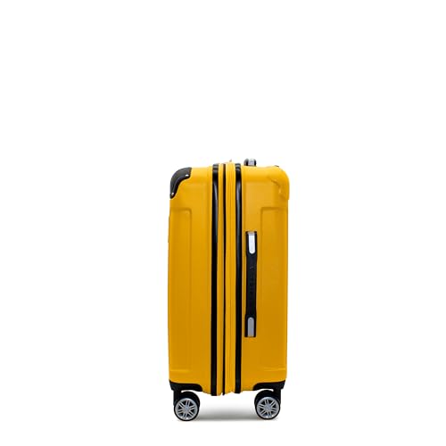 Gabbiano Bravo Expandable Hardside Suitcases with Spinner Wheels, Rolling Travel Bag Bundle, Lightweight ABS Hardshell, 3-Piece Hardside Luggage Set (Yellow, Carry-On 21")