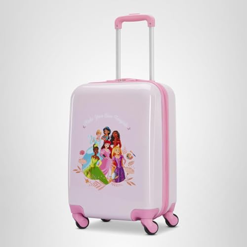 American Tourister Disney Princess Carry-On Luggage - Airline Approved, Durable Hardshell with Disney Princess Favorites - Roll Confidentially with Spinner Wheels & Colorful Adjustable Handle