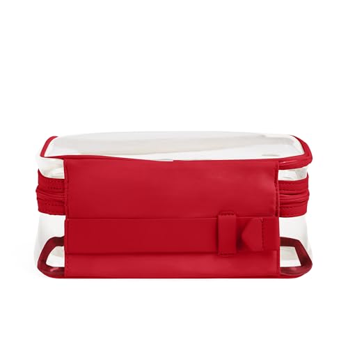Away Clear Small Toiletry Bag - Compact Transparent Travel Organizer for Toiletries & Beauty Essentials, Cherry Red